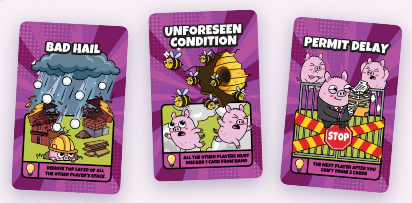 Event cards: Bad Hail, Unforeseen Condition, Permit Delay